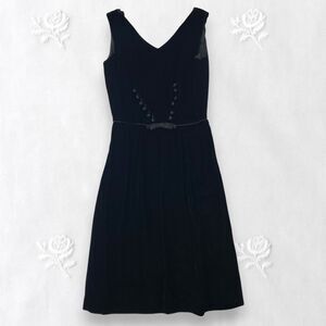 Vintage Romantic Goth Gothic 1960s Sears Black Velvet Bow Midi Pencil Dress XS